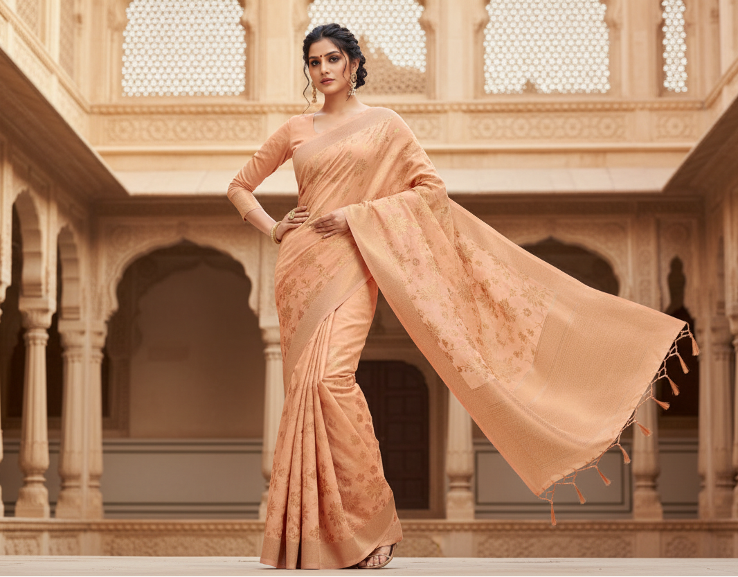 Women's banarasi (spun cotton) saree (beige,5 6 mtrs) kashvii