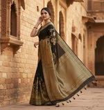 Load image into Gallery viewer, Women's Banarasi Silk Saree (Black,5-6 Mtrs)
