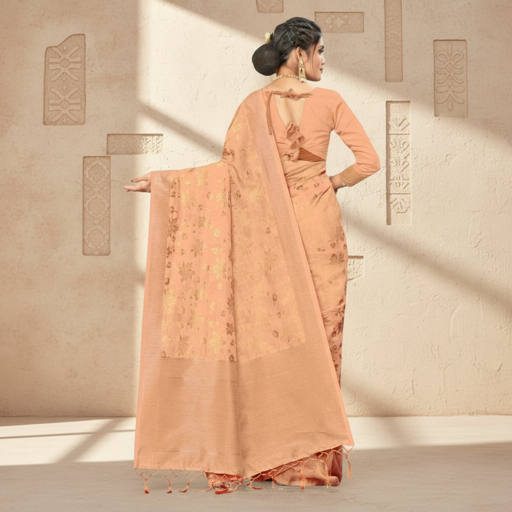 Women's Banarasi (Spun Cotton) Saree (Beige,5-6 Mtrs) Kashvii