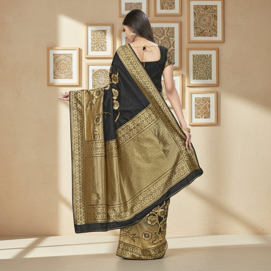 Women's Banarasi Silk Saree (Black,5-6 Mtrs) Kashvii