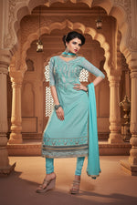 Load image into Gallery viewer, Women's Chanderi Unstitched Salwar Suit-Material With Dupatta (Light Sea Green,2.3 Mtrs) Kashvii
