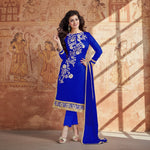 Load image into Gallery viewer, Women's Chanderi Unstitched Salwar Suit-Material With Dupatta (Blue,2 Mtrs) Kashvii
