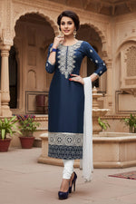 Load image into Gallery viewer, Women's Cotton Unstitched Salwar Suit-Material With Dupatta (Navy Blue,2.2 Mtrs) Kashvii
