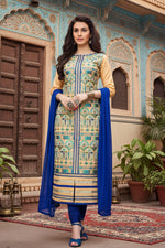 Load image into Gallery viewer, Women's Cotton Unstitched Salwar Suit-Material With Dupatta (Beige,2.3 Mtrs) Kashvii
