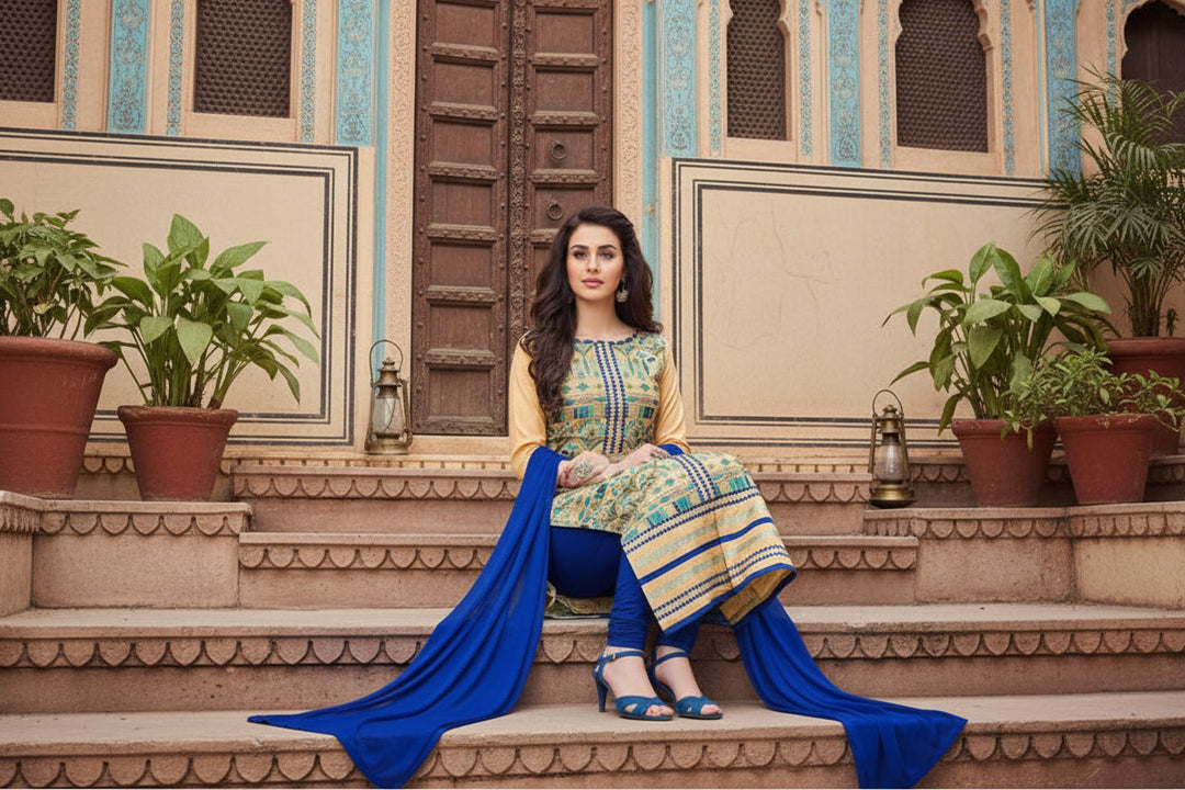 Women's Cotton Unstitched Salwar Suit-Material With Dupatta (Beige,2.3 Mtrs) Kashvii