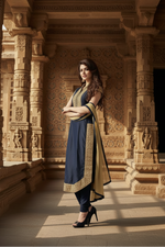 Load image into Gallery viewer, Women's Chanderi Unstitched Salwar Suit-Material With Dupatta (Black,2 Mtrs) Kashvii
