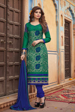 Load image into Gallery viewer, Women's Glaze Cotton Unstitched Salwar Suit-Material With Dupatta (Green,2.2 Mtrs) Kashvii
