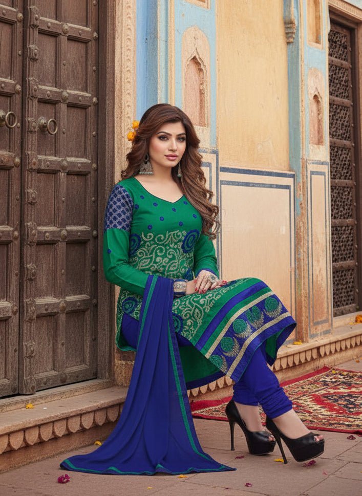 Women's glaze cotton unstitched salwar suit material with dupatta (green,2
