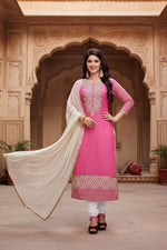 Load image into Gallery viewer, Women's Georgette Unstitched Salwar Suit-Material With Dupatta (Pink &amp; White,2.2 Mtrs) Kashvii

