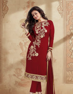 Load image into Gallery viewer, Women's Chanderi Unstitched Salwar Suit-Material With Dupatta (Maroon,2 Mtrs) Kashvii
