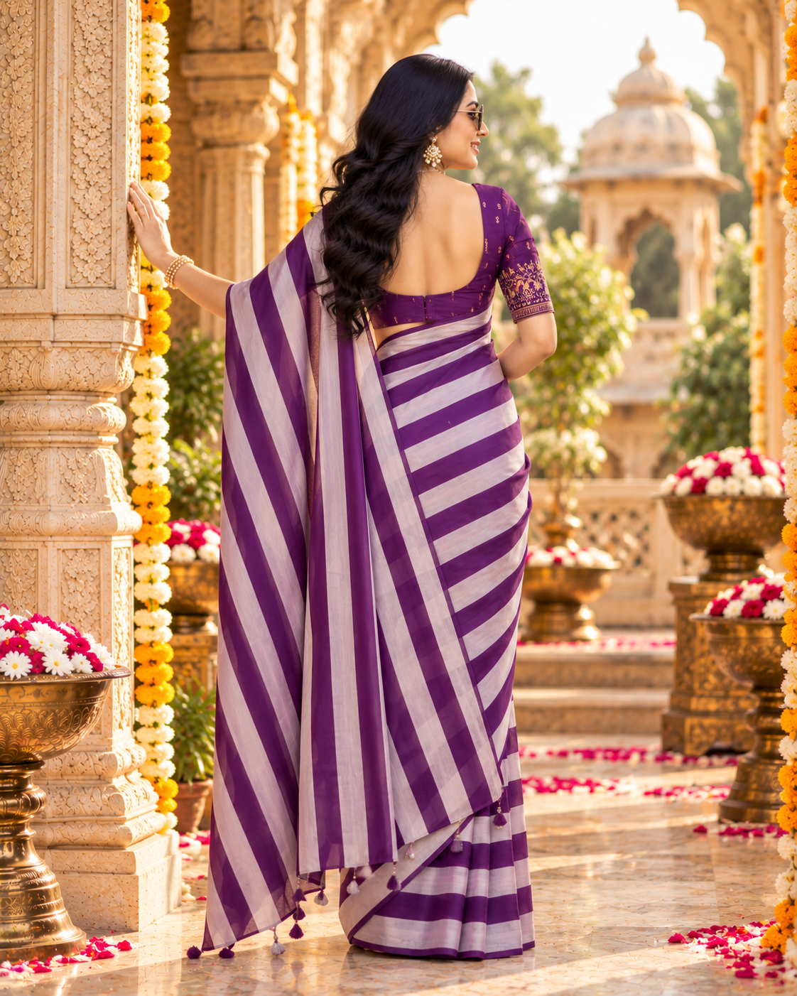 Chiffon Silk Designer Saree With Unstitched Blouse(Lavender)