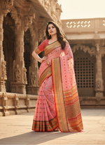 Load image into Gallery viewer, Women's Kota Doria Cotton Woven Butta Saree With Blouse (Pink, 5-6 Mtrs) Kashvii
