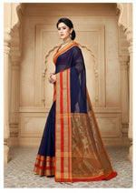 Load image into Gallery viewer, Women's Kota Doria Cotton Border Saree With Blouse (Navy Blue, 5-6 Mtrs) Kashvii
