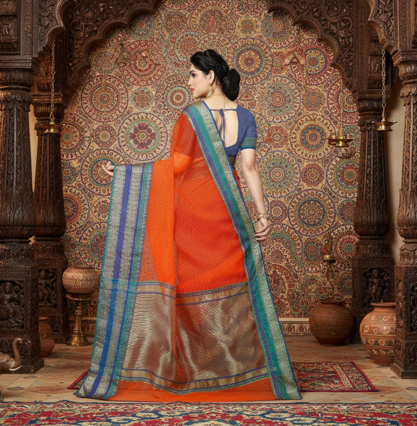 Women's Kota Doria Cotton Border Saree With Blouse (Fanta, 5-6 Mtrs) Kashvii