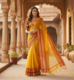 Load image into Gallery viewer, Women's Kota Doria Cotton Border Saree With Blouse (Yellow, 5-6 Mtrs) Kashvii
