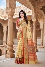 Load image into Gallery viewer, Women's Kota Doria Cotton Woven Butta Saree With Blouse (Beige, 5-6 Mtrs) Kashvii
