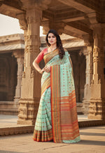 Load image into Gallery viewer, Women's Kota Doria Cotton Woven Butta Saree With Blouse (Pista, 5-6 Mtrs) Kashvii
