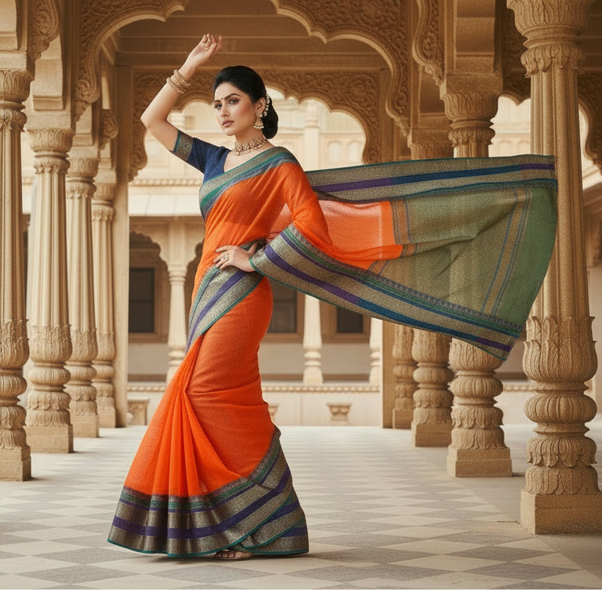 Women's Kota Doria Cotton Border Saree With Blouse (Fanta, 5-6 Mtrs) Kashvii