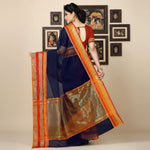 Load image into Gallery viewer, Women's Kota Doria Cotton Border Saree With Blouse (Navy Blue, 5-6 Mtrs) Kashvii
