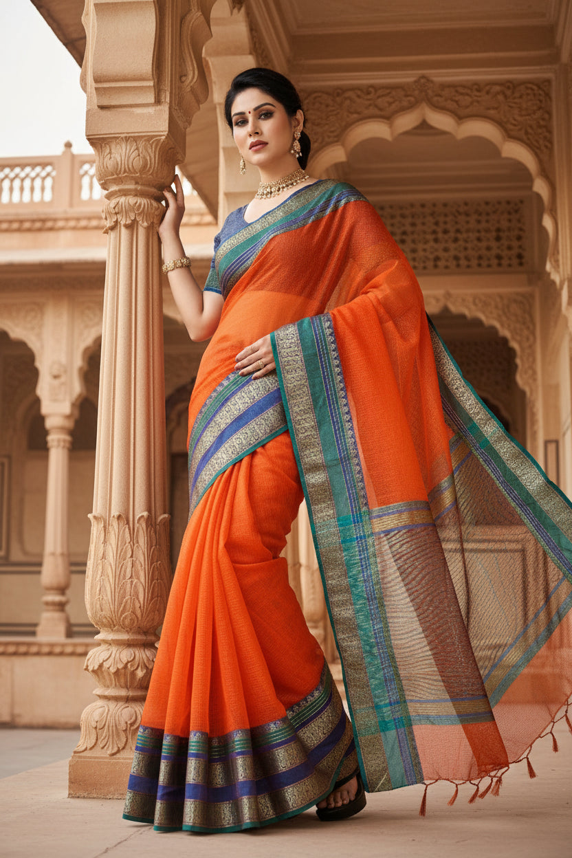 Women's kota doria cotton border saree with blouse (fanta, 5 6 mtrs) kashvii