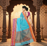 Load image into Gallery viewer, Women's Kota Doria Cotton Border Saree With Blouse (Sky Blue, 5-6 Mtrs) Kashvii
