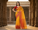 Load image into Gallery viewer, Women's Kota Doria Cotton Border Saree With Blouse (Gold, 5-6 Mtrs) Kashvii
