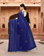 Load image into Gallery viewer, Women's Vichitra Silk HotFix Stone Work Saree With Blouse (Blue, 5-6 Mtrs) Kashvii
