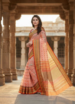 Load image into Gallery viewer, Women's Kota Doria Cotton Woven Butta Saree With Blouse (Peach, 5-6 Mtrs) Kashvii
