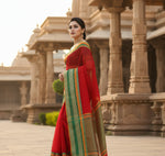 Load image into Gallery viewer, Women's Kota Doria Cotton Border Saree With Blouse (Red, 5-6 Mtrs)
