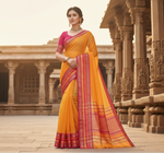 Load image into Gallery viewer, Women's Kota Doria Cotton Bordered Saree With Blouse (Gold, 5-6 Mtrs) Kashvii
