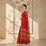 Load image into Gallery viewer, Women's Kota Doria Cotton Checked Saree With Blouse (Red, 5-6 Mtrs) Kashvii
