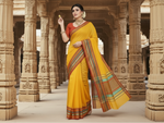 Load image into Gallery viewer, Women's Kota Doria Cotton Bordered Saree With Blouse (Yellow, 5-6 Mtrs) Kashvii
