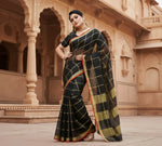 Load image into Gallery viewer, Women's Kota Doria Cotton Checked Saree With Blouse (Black, 5-6 Mtrs) Kashvii
