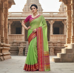 Load image into Gallery viewer, Women's Kota Doria Cotton Bordered Saree With Blouse (Light Green, 5-6 Mtrs) Kashvii

