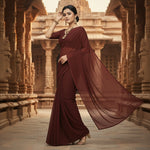Load image into Gallery viewer, Women's Georgette Plain Saree With Blouse (Coffee, 5-6 Mtrs) Kashvii
