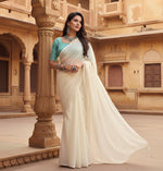 Load image into Gallery viewer, Women's Georgette Plain Saree With Blouse (white, 5-6 Mtrs)
