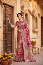 Load image into Gallery viewer, Women's Jacquard Silk Kanjivaram Jacquard Silk Saree With Blouse (Pink, 5-6 Mtrs)
