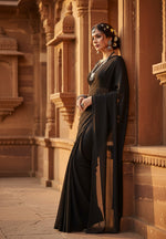 Load image into Gallery viewer, Women's Georgette Plain Saree With Blouse (Black, 5-6 Mtrs) Kashvii
