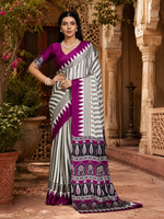 Load image into Gallery viewer, Satin Silk Ajrakh Print Saree With Unstitched Blouse(Wine)
