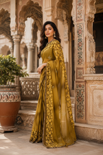 Load image into Gallery viewer, Georgette Floral Printed Saree With Unstitched Blouse(Yellow)
