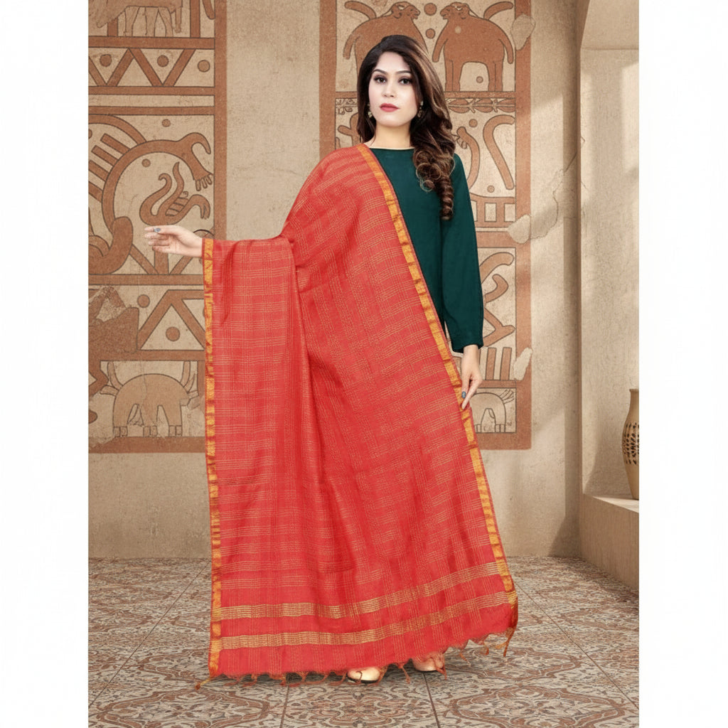 Women's cotton jari woven work dupatta (red, length:2 2