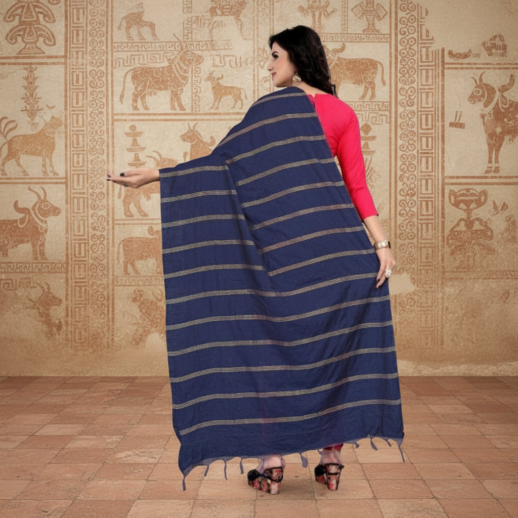 Women's Cotton Jari Woven Work Dupatta (Blue, Length:2-2.4 mtr) Kashvii