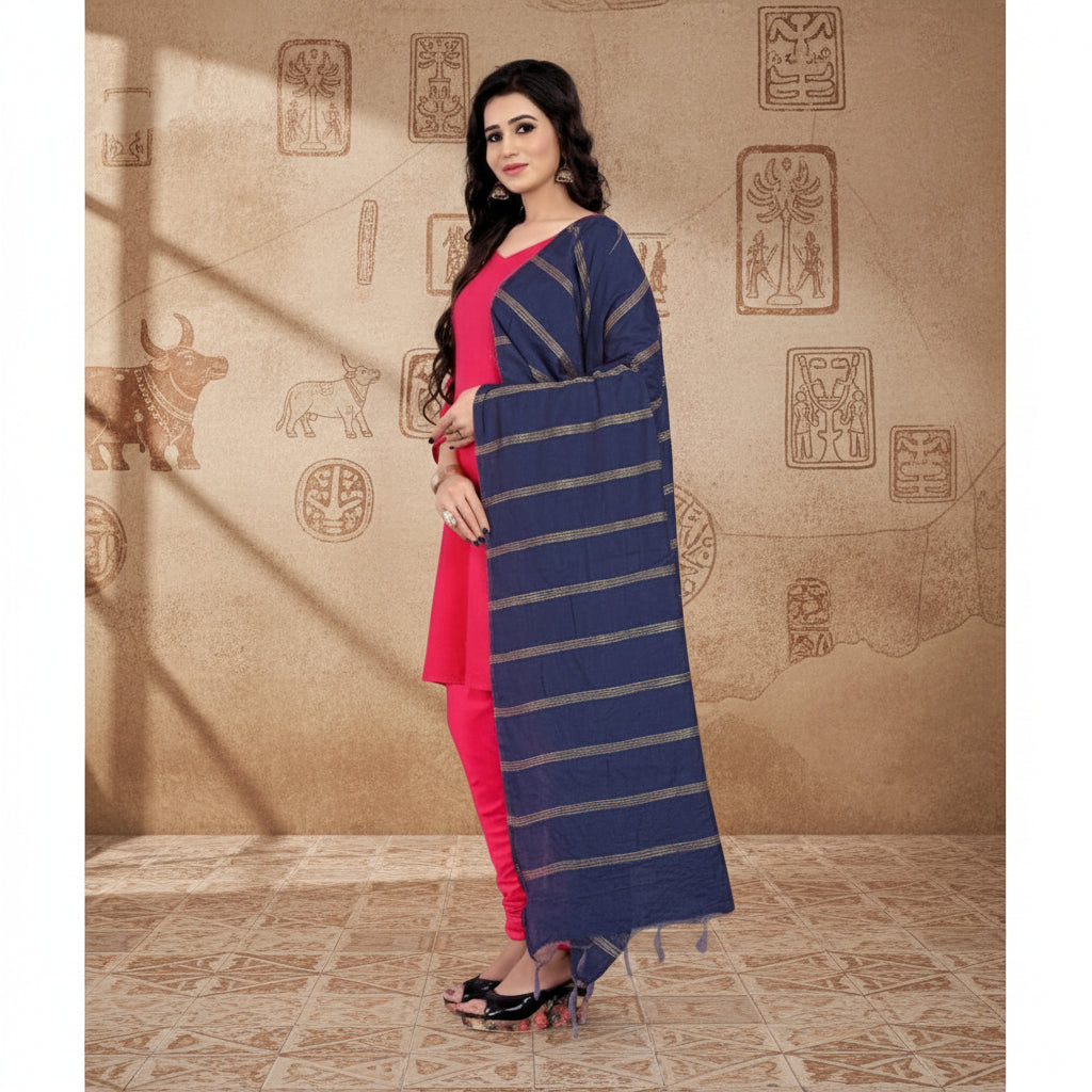 Women's cotton jari woven work dupatta (blue, length:2 2