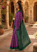 Load image into Gallery viewer, Pure Mulmul Cotton Printed Saree With Unstitched Blouse(Purple)
