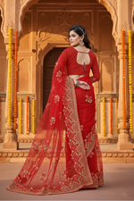 Load image into Gallery viewer, Women's Net Saree With Blouse (Red, 5-6Mtrs)
