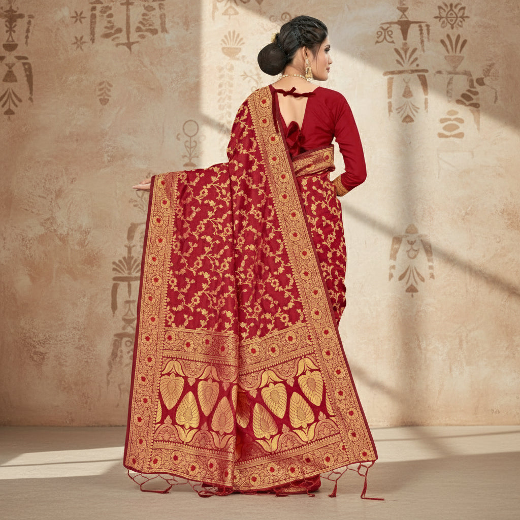 Women's Banarasi Silk Saree With Blouse (Maroon, 5-6Mtrs) Kashvii