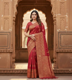 Load image into Gallery viewer, Women's Banarasi Silk Saree With Blouse (Peach, 5-6Mtrs)
