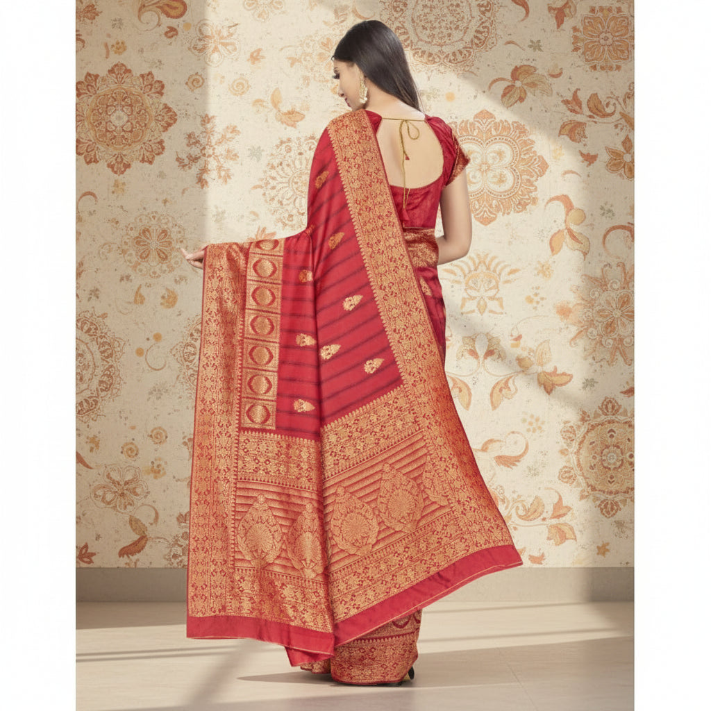 Women's Banarasi Silk Saree With Blouse (Peach, 5-6Mtrs) Kashvii
