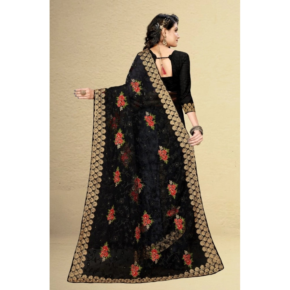Women's Net Saree With Blouse (Black, 5-6Mtrs) Kashvii
