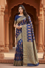 Load image into Gallery viewer, Women's Banarasi Silk Saree With Blouse (Navy Blue, 5-6Mtrs) Kashvii
